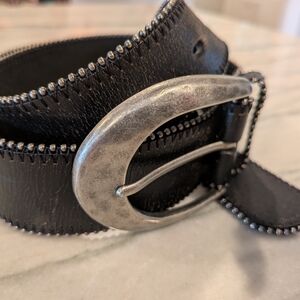 Men's Black Leather Belt with Silver Buckle